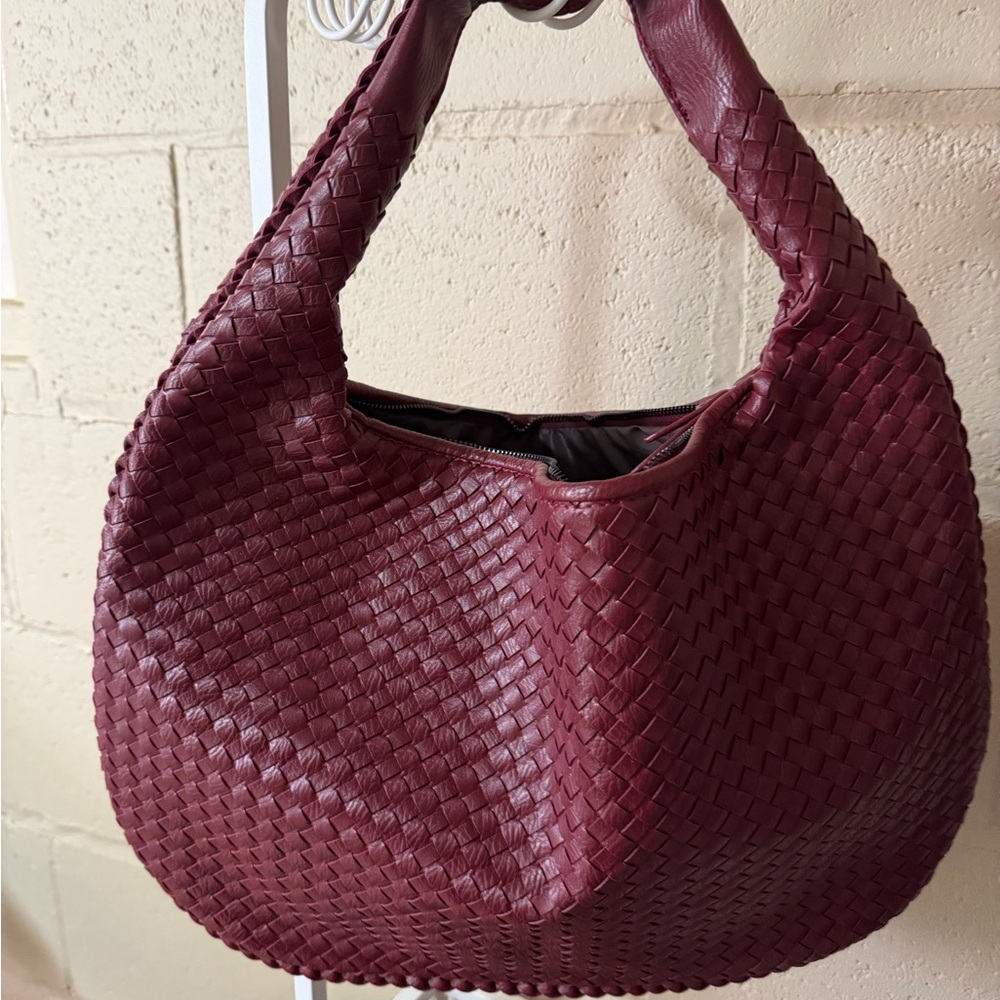 Quince Burgundy Woven Hobo Bag